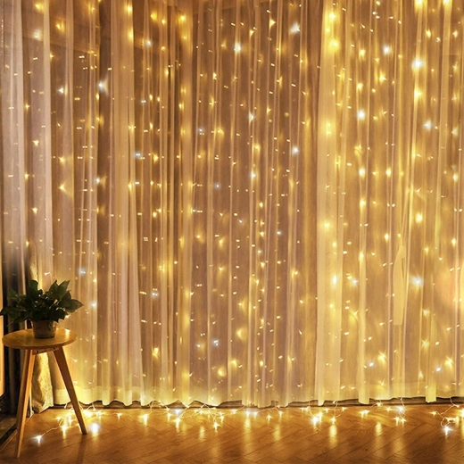Solight LED Christmas window curtain light, silver, 300 mini LEDs with timer, 8 functions, USB