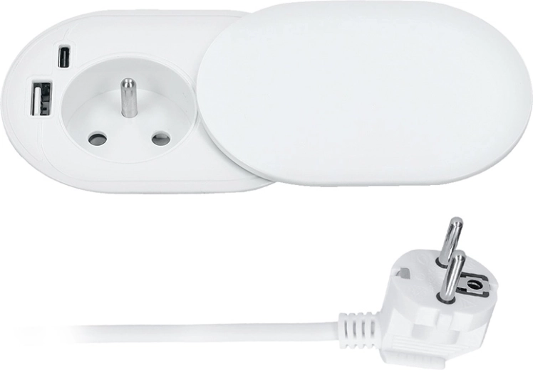 Solight built-in socket 230 V with USB-A and USB-C (20 W PD), sliding cover, 2 m, matte white