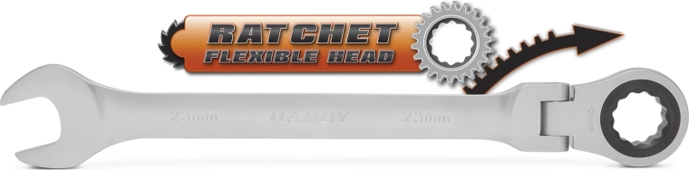Combination ratchet wrench with folding head, 23 mm