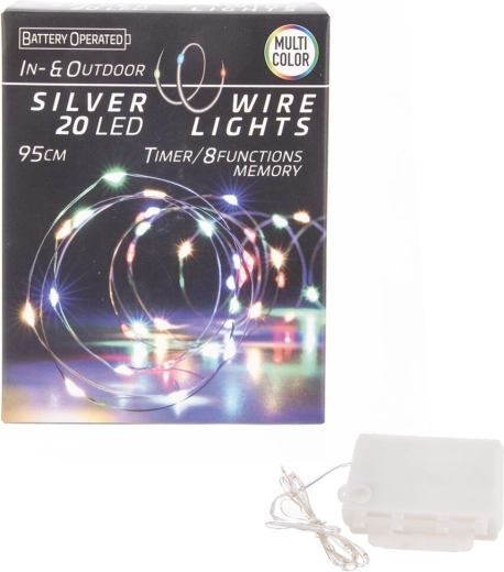 LED-valguskett traadil taimeriga, 20 LED-i, värviline, sise-/väliskasutuseks