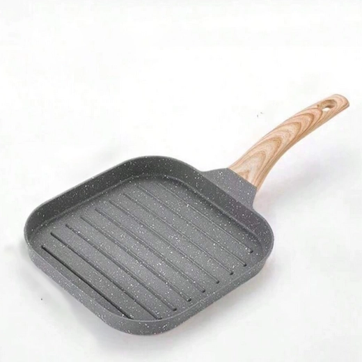 Ruutjas grillpann mittekleepuva pinnaga ja puiduimitaatio käepidemega