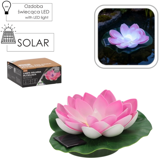 Päikeseenergial töötav ujuv liilia RGB LED-iga 18 × 18 × 6 cm