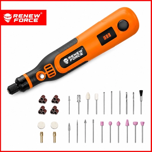 Renew Force cordless mini rotary tool and grinder with accessories