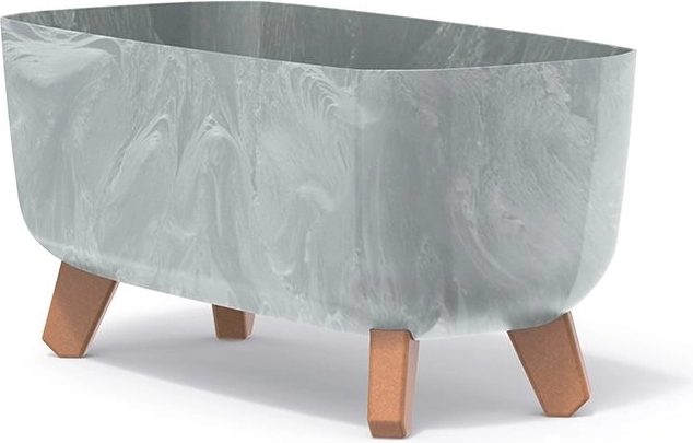 Oval planter with concrete effect on legs, gray