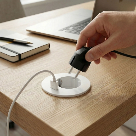 Süvistatav USB-ga lauapistikupesa, valge