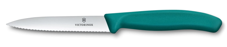 Victorinox Swiss Classic kitchen knife for fruit and vegetables, 10 cm, serrated, pointed, green