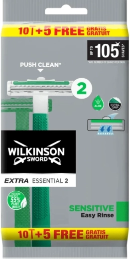 Wilkinson Extra Essential 2 Sensitive ühekordne habemeajamisaparaat 15 tk