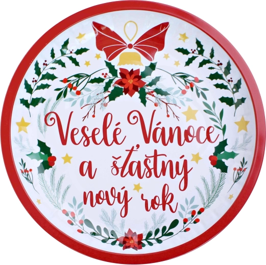 Round Metal Tray Merry Christmas 26 cm