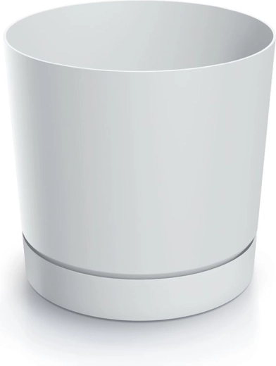 Plastist lillepott integreeritud alustassiga 14,8 cm, valge matt