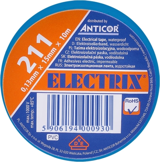 Solight insulating tape 15 mm x 0.13 mm x 10 m, blue