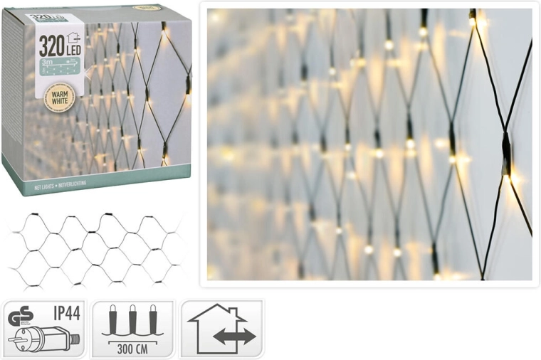 Jõulude LED-valgusvõrk 1,5 × 3 m, 320 LED-i, soe valge, IP44