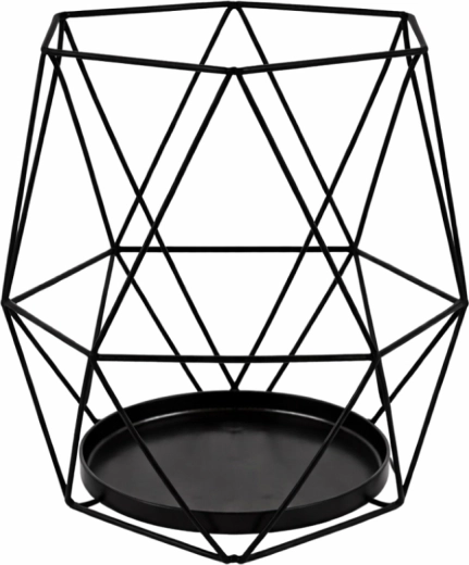 Must geomeetriline metallist küünlalatern, 15 × 15 × 18 cm