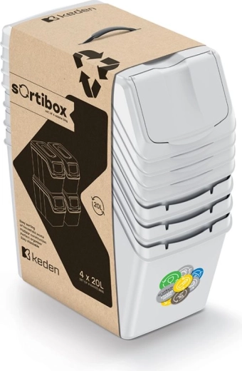 Sortiboxi jäätmete sorteerimise prügikastide komplekt, 4×20 l, tuhkjas hall