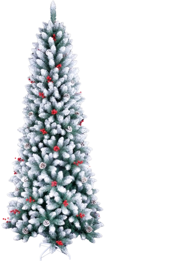 Kunstjõulupuu 210 cm, lumise efektiga, pihlakamarjade, käbide ja LED-valgustusega