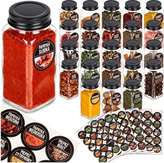 120 ml klaasist vürtsipurkide komplekt, 24 tk + 90 silti