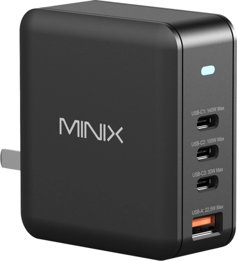 Minix GaN-seinlaadija 165 W (3× USB-C, 1× USB-A)