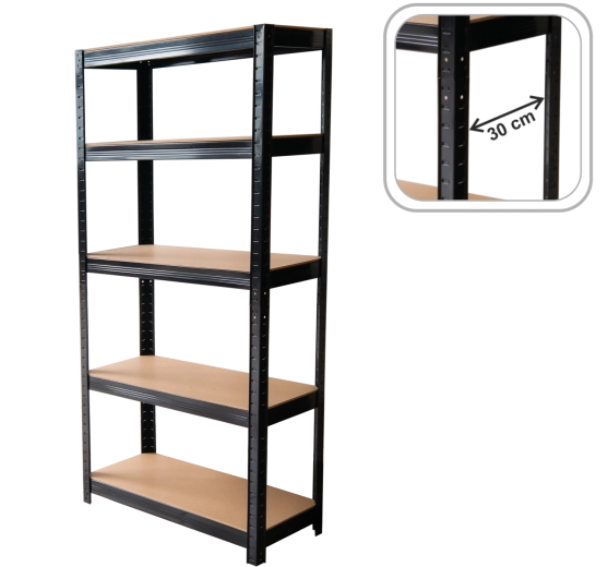 Metallriiul 5 riiuliplaadiga 180 × 90 × 30 cm must, riiuliplaadi kandevõime 175 kg