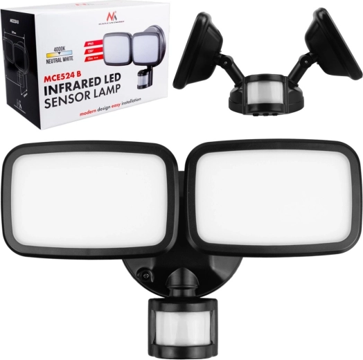 Seinale paigaldatav LED-valgusti PIR-anduriga 20 W, 1500 lm, IP65, neutraalne valge 4000 K, must
