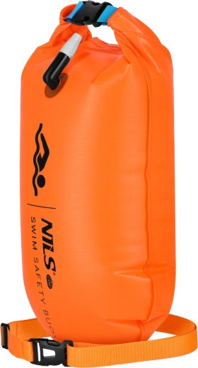 NILS Camp inflatable swimming safety buoy with 18 L dry bag, orange