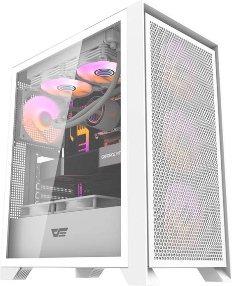 Arvutikorpus Darkflash DRX70 Mesh, valge, karastatud klaas, 4× RGB ventilaator