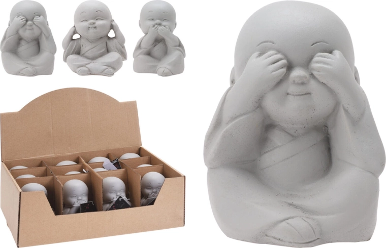 Dekoratiivne tsemendist Buddha kuju 7,5 × 7 × 8 cm – 3 motiivi segu