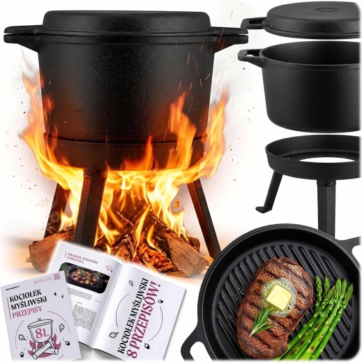 raudne 8 l kempingupada pööratava grillkaanega ja kolmjalgse alusega