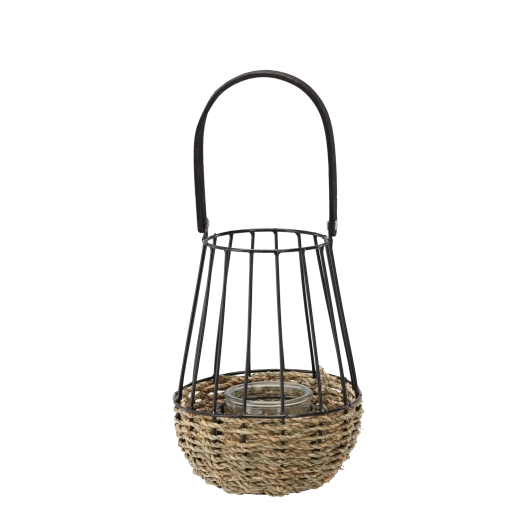 Metallist latern must‑pruun klaasist sisuga 22 × 37 cm