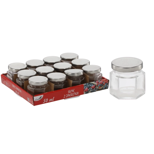 Kuusnurkne 50 ml klaaspurk metallkaanega