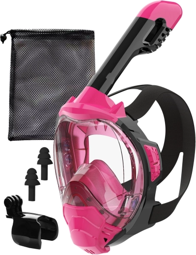Full-face snorkel mask S/M pink with DryTop and GoPro mount - 1 piece