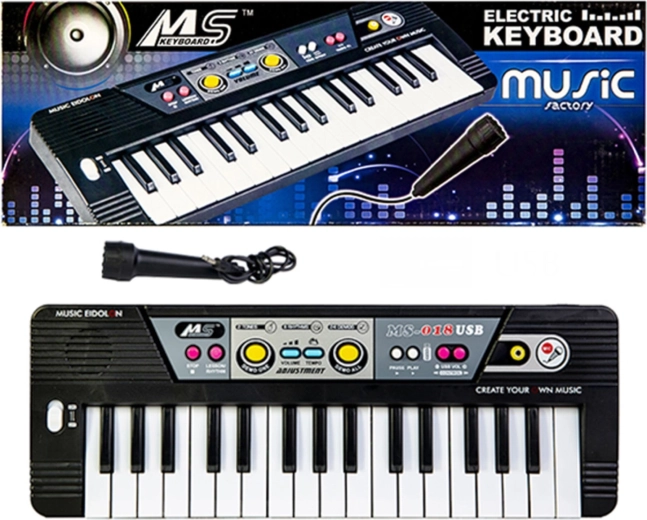 Children's keyboard with microphone, 37 keys, black - 1 piece