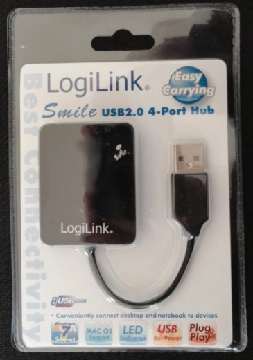 USB 2.0 jaotur LogiLink Smile, 4-portiline, must