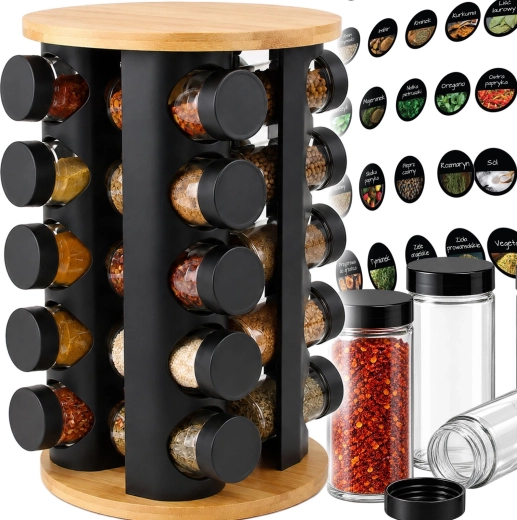 ReneW Force rotating spice rack with 20 glass jars