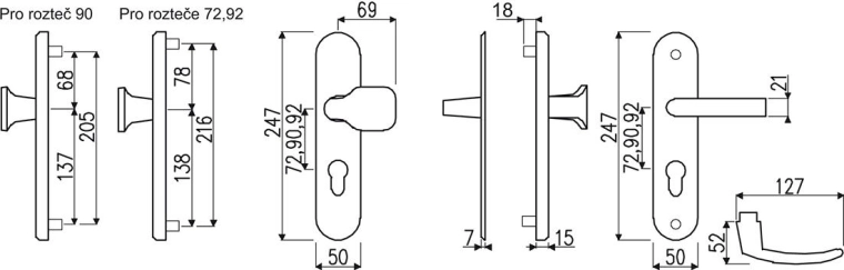 RICHTER R.101 security fitting, 90 mm spacing, silver anodized