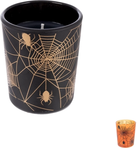 Lõhnaküünal klaasis Halloween mix ämblikuvõrgu motiiviga – 1 tk