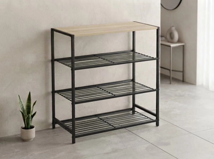 Riiul 4 tasapinnaga 60 × 30 × 63,5 cm, must heleda pealisplaadiga