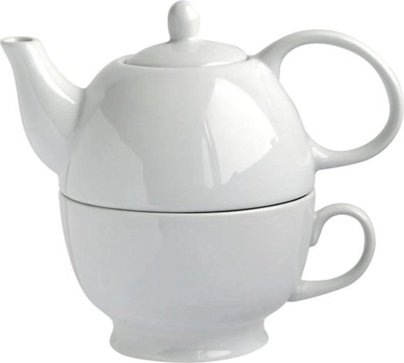 Portselanist teekann tassi­ga 2‑in‑1, 480 ml, valge