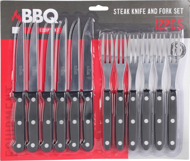 Stainless Steel BBQ Steak Cutlery, 12-Piece Set