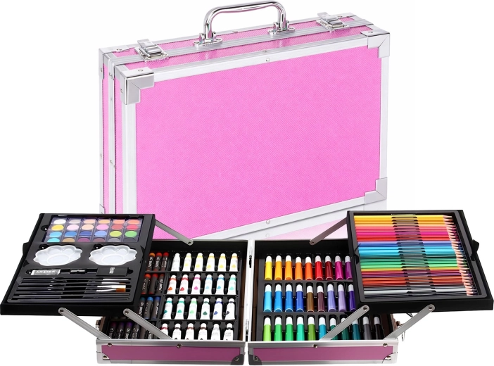 RENEW FORCE Children's Art Set in a Pink Case, 145 Pieces