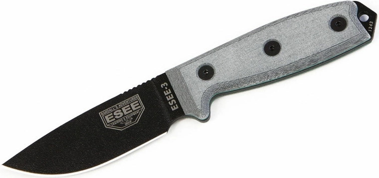 Universaalne taktikaline nuga ESEE 3P, must tera, hall Micarta, Coyote Tan vutlar