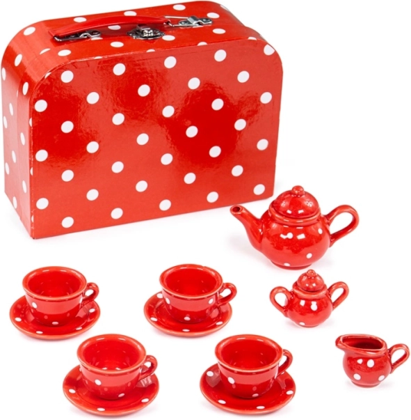 Punase valgetäpilise mustriga teekomplekt BIGJIGS TOYS lastele