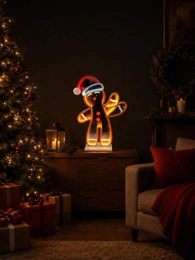 Jõuluteemaline 3D dekoratsioon piparkoogimees infinity LED-peegliefektiga 50,9 cm – 1 tk