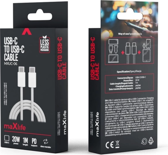 Maxlife nailonist kaabel USB-C – USB-C 1 m 20 W hall