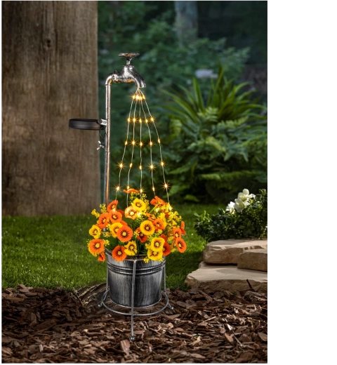 Päikesetoitel aiavalgusti kraani ja lillepotiga, 30 LED sooja valge, 60 cm