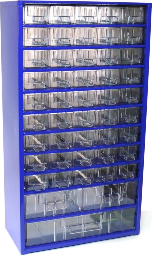 TOKOZ metallist sahtlikapp detailidele, 45 väikest + 2 keskmist + 1 suur sahtel, 30,5 × 55 × 15,5 cm, sinine