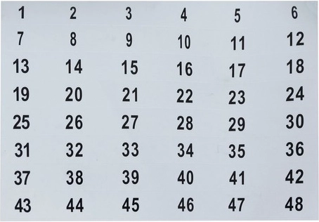 48 konksu ja numbriline märgistus