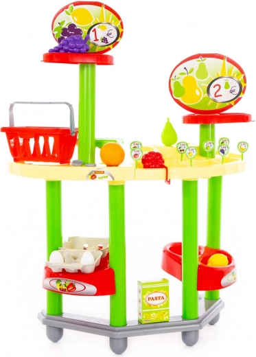 Värvilised toiduained ja korv realistlikeks ostudeks