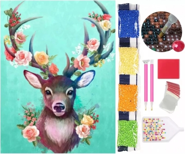 Detailne hirvemotiiv lilledega