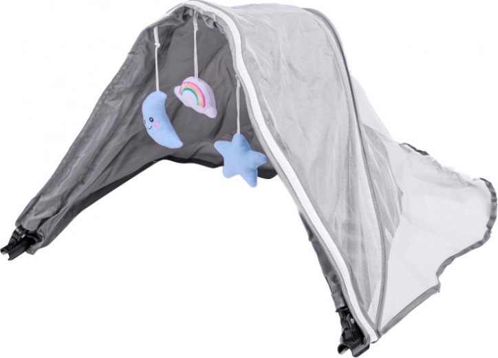 Varikatus sääsevõrgu ja rippmänguasjadega