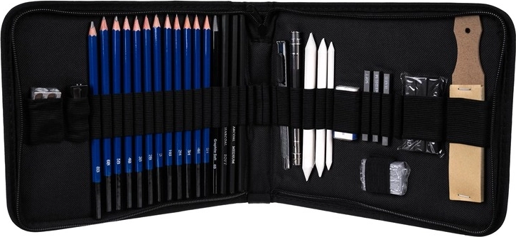 Mitmekülgsed pliiatsid ja grafiit täpsuseks ning varjuks