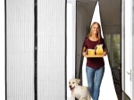 Magnetic door insect screen with hook-and-loop tape, adjustable length